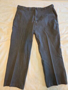 Haggar Stretch Denim Expand Waist Classic Fit Dress Pants Med Grey, 42x29